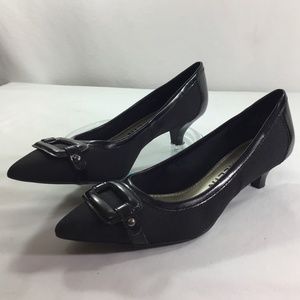 Anne Klein Black Fabric/Black Patent Trim Heels